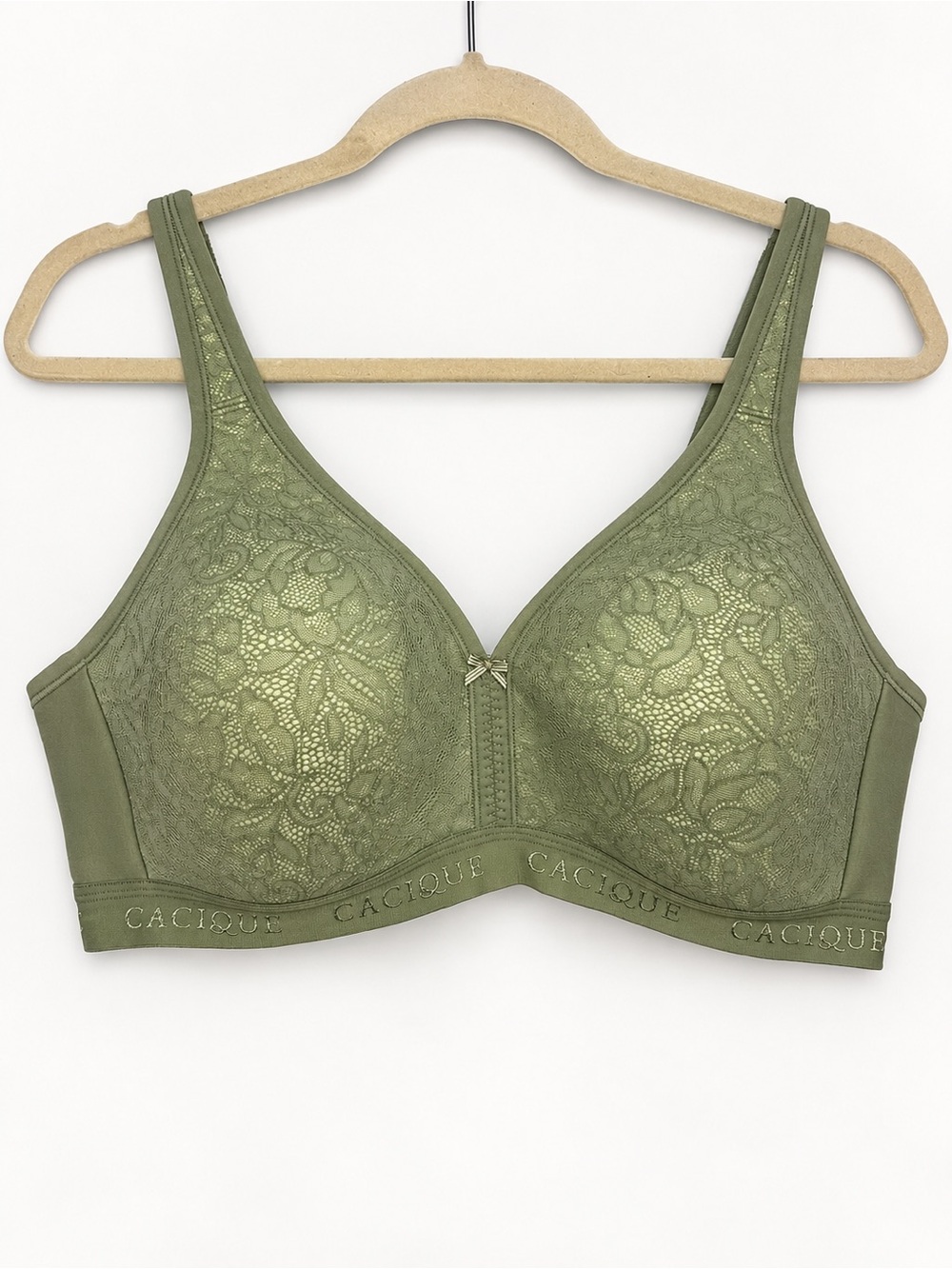 Cacique Wireless Lace Bra 40C Sage Green Olive Floral Comfort Bra Intimates